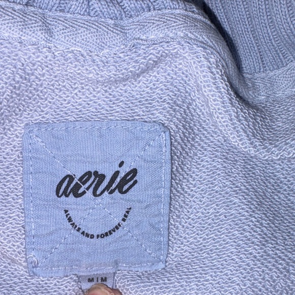 Aerie Women's Soft Blue Quarter-Zip Distressed Sweatshirt - Picture 2 of 4